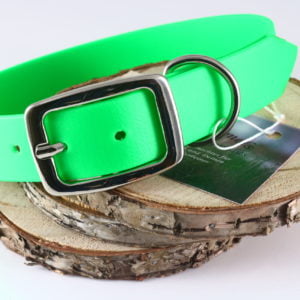 Biothane®-Halsband in Neon Grün, 25 mm, silberne Beschläge