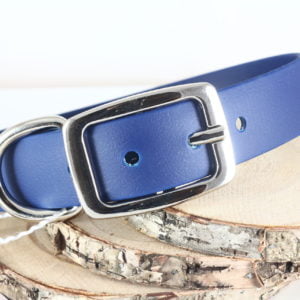 Biothane®-Halsband in Navy Blau, 25 mm, silberne Beschläge